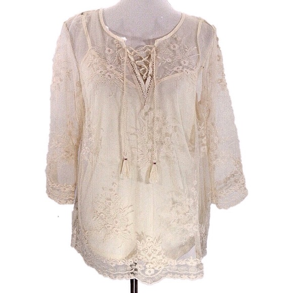 Vintage America-Boho Lace Blouse-Large-NWT - Picture 2 of 8